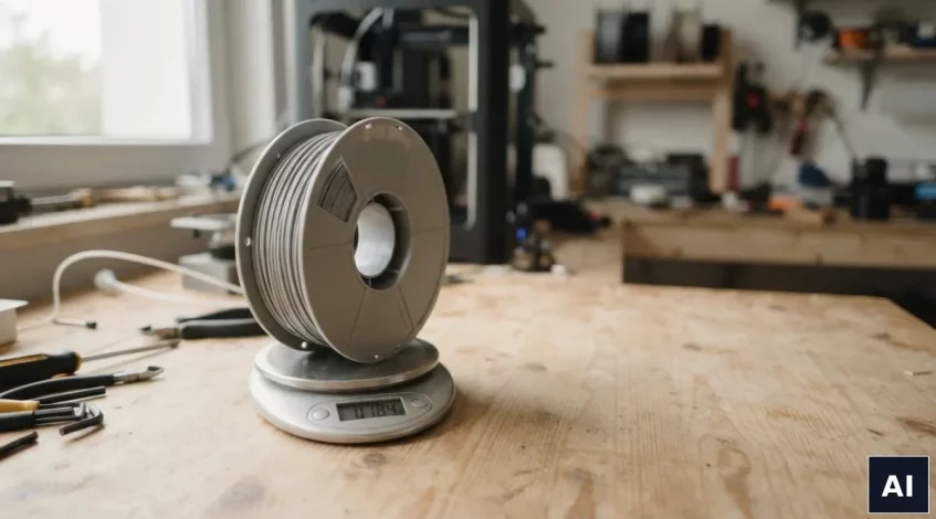 Ważenie szpuli filamentu do drukarki 3D w celu kontroli zużycia